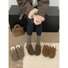 批发厚底真皮包头半拖鞋女外穿2025秋<b class='q'>冬</b>新款韩版勃肯鞋加绒棉拖毛毛鞋