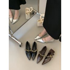 批发法式高级感尖头金属链条浅口单鞋女春<b class='q'>秋</b>季新款低跟尖头小香风单鞋
