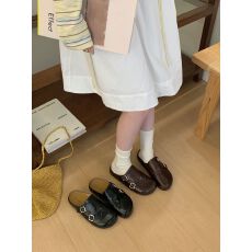 2026春季新款复古风皮带扣包头拖女厚底百搭小皮鞋软底舒适穆勒鞋