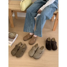真皮复古厚底内增高勃肯鞋女2026年新款一脚蹬懒人乐福鞋豆豆鞋女