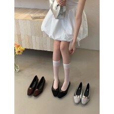 2026年法式复古风方头金属扣淑女单鞋女粗跟拼接通勤鞋