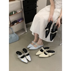 批发法式尖头水钻玛丽珍鞋女2026春夏新款内增高包头半拖鞋时尚配裙子