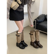 章若楠同款真皮高长筒马丁靴女26新款厚底拼色堆堆裤管骑士长靴子