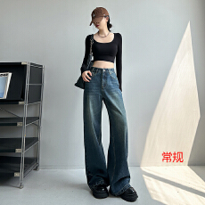 批发实拍~加绒中腰性感辣妹2025年牛仔裤女怀旧蓝宽松秋冬拖地直筒ins