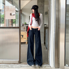 实拍~2025秋季新款挂绳美式原牛复古垂感水洗直筒低腰百搭牛仔裤