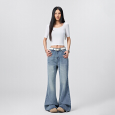 批发实拍~2025春<b class='q'>夏</b>新款韩版百搭潮流高腰微喇牛仔裤女宽松不贴腿长裤