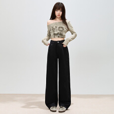 批发实拍~2025秋冬新款高腰显高显瘦<b class='q'>牛仔裤</b>简约时尚百搭直筒拖地裤女