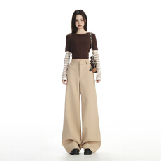 批发实拍~加绒雅痞老钱风直筒西装裤2025新款百搭阔腿微喇西装休闲裤