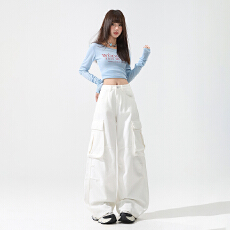 批发<b class='q'>实拍</b>~纯棉牛仔舒适透气多口袋工<b class='q'>装</b><b class='q'>裤</b>宽松款直筒阔腿牛仔<b class='q'>裤</b>时尚ins