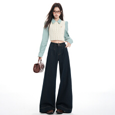 批发<b class='q'>实拍</b>~丹宁蓝阔腿牛仔<b class='q'>裤</b>女2026春季穿搭高腰不贴腿小个子喇叭<b class='q'>裤</b><b class='q'>裤</b>