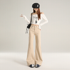 批发实拍~微喇<b class='q'>牛仔裤</b>女2026春季新款美式复古中低腰窄版<b class='q'>显瘦</b>休闲长裤