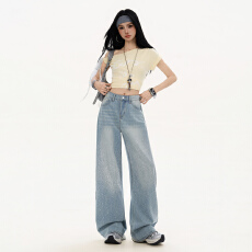 批发实拍~【满天星闪钻】2026春夏新款<b class='q'>宽松</b>直筒高街阔腿牛仔拖地<b class='q'>裤</b>女