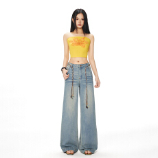 批发实拍~2026春夏新款<b class='q'>韩版</b>做旧水洗低腰直筒宽松显瘦牛仔长裤女