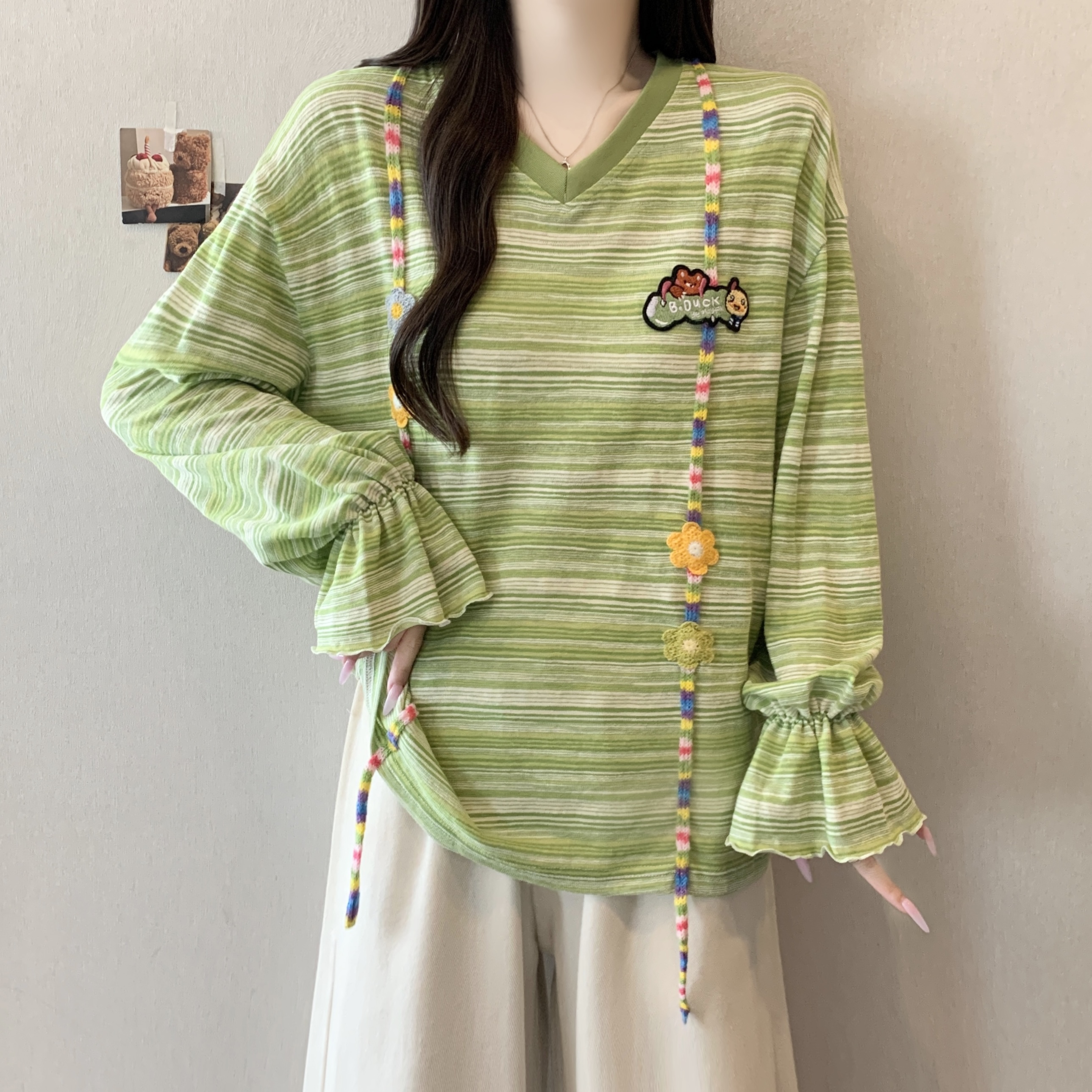 BY31160# 绿色条纹长袖...