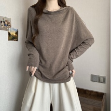 批发实拍荡领慵懒百搭<b class='q'>宽松</b>秋冬新款大码上衣胖MM加厚磨毛内搭打底T恤