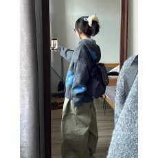 批发2025新款韩系穿搭高级感灰色连帽慵懒毛衣外套女秋春<b class='q'>针织</b><b class='q'>开衫</b>上衣