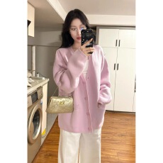 批发粉色V领<b class='q'>马海毛</b>毛衣<b class='q'>开衫</b>女2025新款秋冬季加厚宽松慵懒风针织外套