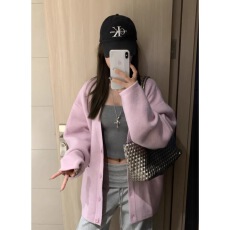 批发粉色V领<b class='q'>马海毛</b>毛衣<b class='q'>开衫</b>女2025新款秋冬季加厚慵懒风针织外套上衣