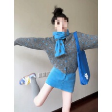 韩系温柔风波点针织开衫围巾两件套女秋冬新款小个子显瘦毛衣外套