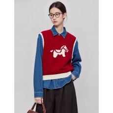 批发独特漂亮叠穿巨好看的白马红色针织<b class='q'>背心</b>马甲女款2025新款冬季上衣