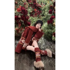 批发颖子定制初雪岛屿慵懒风费尔岛圣诞红毛衣套装女秋冬两件套裙