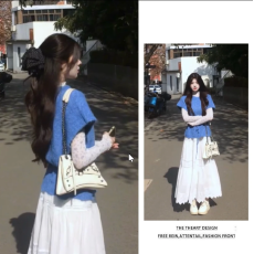 批发春季流行穿搭女2026新款宽松<b class='q'>针织</b>衫碎花内搭长袖宽松半身裙三件套