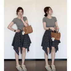 批发2026夏季新款韩版设计感不规则格子<b class='q'>半身裙</b><b class='q'>女</b>高腰显瘦a字短裙子潮