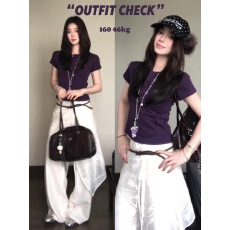 批发紫色正肩短袖T恤女2026初夏独特漂亮绝美小衫辣妹<b class='q'>修身</b>短款上衣