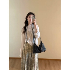 批发2026早春新款韩系慵懒风软糯烫钻长袖T恤防晒罩衫上衣格子半身裙