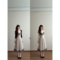 批发2026春夏新款法式温柔风黑色针织开衫蕾丝花边吊带连衣裙两件套女