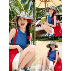 批发蓝色修身圆领吊带背心女装2026夏季<b class='q'>泰国</b>绝美时尚松弛夏日穿搭上衣