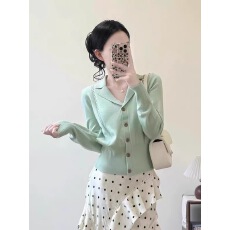 批发绿色<b class='q'>西装</b>领针织开衫<b class='q'>女</b>2026早秋季新款高级感修身收腰内搭打底上衣