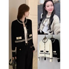 批发大码韩国女装早秋新款胖mm休闲时尚黑色香风<b class='q'>显瘦</b>百搭针织<b class='q'>外套</b>上衣