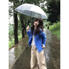 批发韩系拼接针织蓝色开衫多巴胺毛衣女秋季宽松显瘦设计感百搭上衣潮