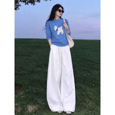 批发韩系风蓝色印花圆领长袖针织毛衣女2026新款秋冬显瘦旅游穿搭<b class='q'>上衣</b>