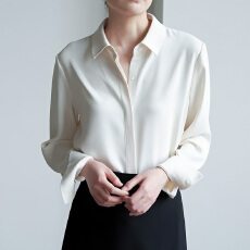批发白色醋酸缎面<b class='q'>衬衫</b>女长袖秋季新款<b class='q'>职业</b>通勤暗门襟垂感面试<b class='q'>衬衣</b>女