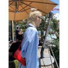 批发蓝色条纹衬衫女春季2025年新款韩版宽松休闲衬衣百搭复古上衣<b class='q'>外套</b>