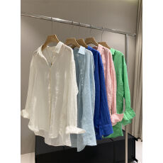 批发法式白色亚麻衬衫女<b class='q'>夏</b>季薄款宽松气质老钱风高端棉麻衬衣防晒上衣