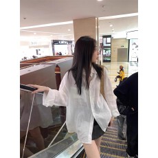 批发松弛感白色亚麻防晒衬衫女慵懒宽松翻领棉麻开衫薄外套衬衣上衣