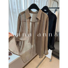 批发老钱风高端烟咖色苎麻衬衫女2026年<b class='q'>夏</b>季宽松防晒上衣