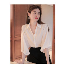 批发法式气质雪纺连肩袖衬<b class='q'>衫</b>女夏薄款设计感小众宽松衬<b class='q'>衣</b>半袖别致上衣