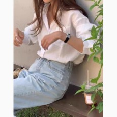 批发韩代妞 夏季新品 Verveine超满意的一件~亚麻纯色单口袋防晒衬