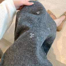 批发实 货 超好看<b class='q'>半身裙</b>女秋冬季新款蝴蝶结印花毛呢a字直筒<b class='q'>包臀</b>裙子