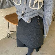 批发灰色毛呢半身裙女百搭外穿打底小个子a字包臀短裙修身显瘦