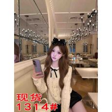 批发重工镶钻小香风蝴蝶结针织开衫女<b class='q'>秋</b>季高级感气质绝美毛衣外套上衣