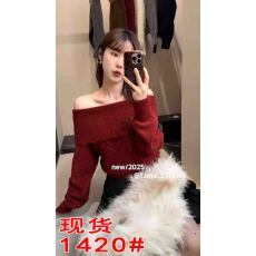 批发秋冬新款<b class='q'>韩版</b>时尚百搭一字领<b class='q'>针织衫</b>女宽松显瘦毛衣外套上衣