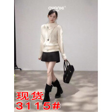 批发白色<b class='q'>不规则</b>半高领套头针织毛衣女秋冬冬季加厚内搭打底衫收腰上衣
