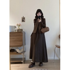 批发实拍大码秋季新款胖MM美拉德风小众轻熟风马甲连衣裙<b class='q'>两件套</b>