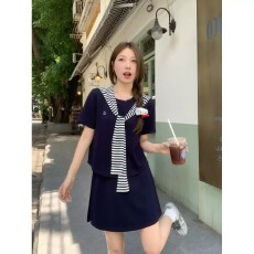 批发纯棉曼巴棉220克 套装女夏季韩系<b class='q'>时尚</b>减龄显瘦短袖裤裙休闲三件套