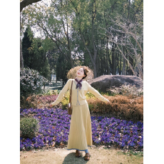 批发黄色针织半身连衣裙子<b class='q'>长裙女</b>2026新款早春装温柔风穿搭一整套装裙